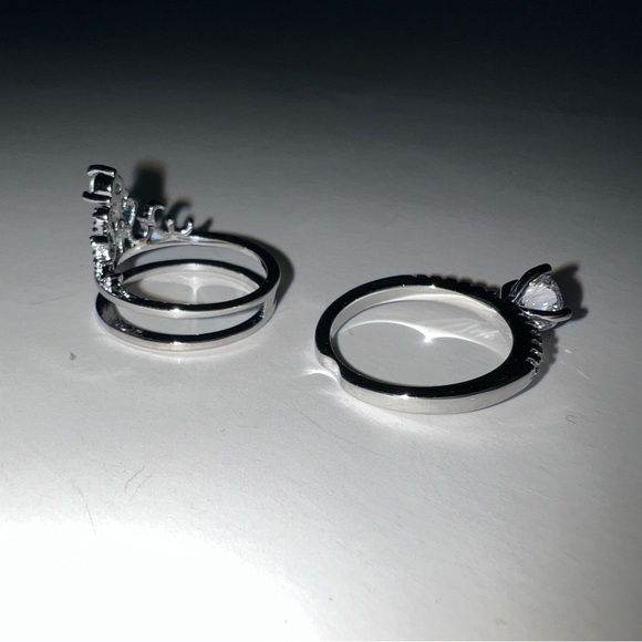 💍 Luxury 925 Sterling Silver Princess Rings Set 2 in 1 - Picture 2 of 12